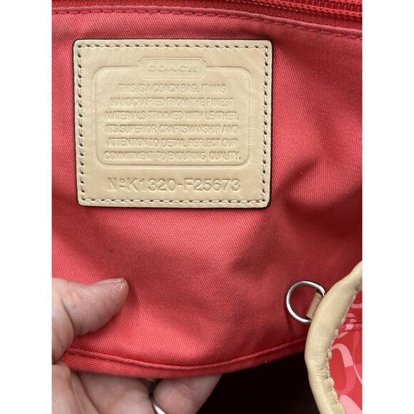 Coach 25673 Authenticated Peyton Park Split Dream Coated Canvas Red Pink Tote - Picture 6 of 13